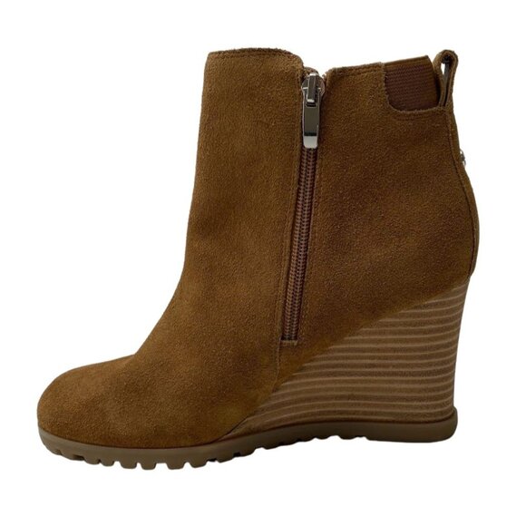 Nine West Suede Wedge Booties Women's 8 Light Brown Expansion-Panels Zipper NEW - Picture 4 of 11